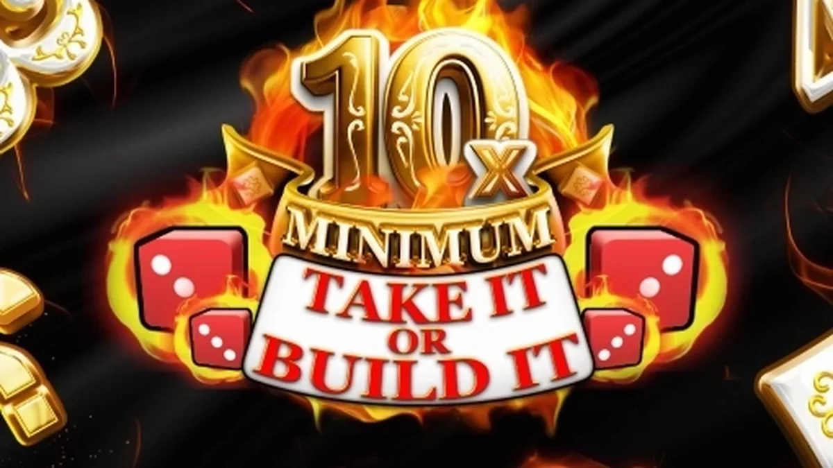 Tampilan antarmuka slot 10x Minimum Take It or Build It dengan lima gulungan